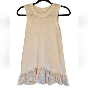 Xhilaration Cream Sleeveless Knit Sweater Tank Top with Ruffle Lace Hem, Medium